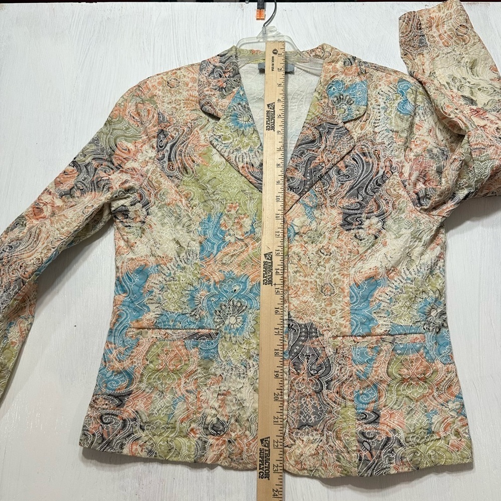 Analogy Petite Women’s Multicolor Paisley Textured Blazer Jacket PL Cotton Blend - Picture 5 of 7